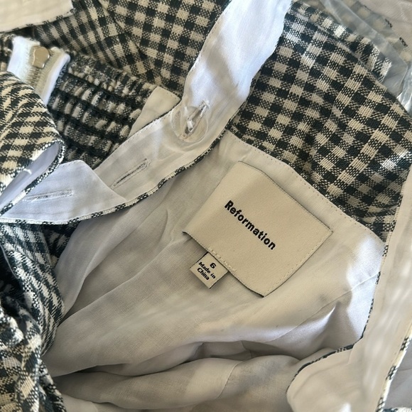 NEW Reformation Balia Midi Linen Dress Slate Check Plaid Navy White | US 6 UK 10 - Picture 9 of 16